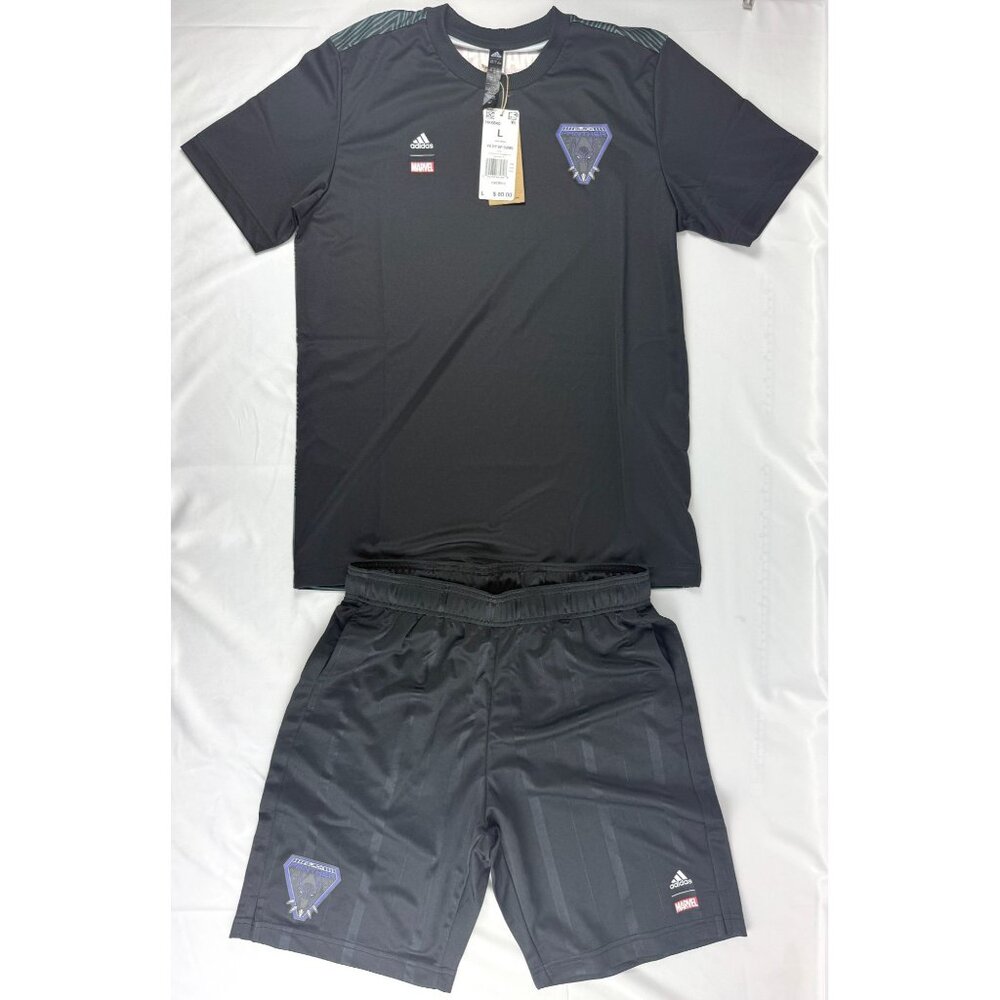 NWT Rare Adidas Junior Boys X Marvel Black Panther Summer Set Black/ Sonic Ink S